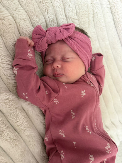 Dark Berry Smaller Bow Headband For Newborns to 3 Years  Old - Image 3