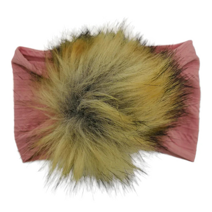 Darker Dusty Pink Faux Fur Pom Headband For Babies to Age 3 - Image 1