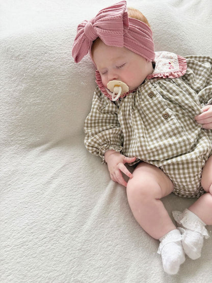 Darker Dusty Pink Larger Bow Headband Designed For Babies - Image 7