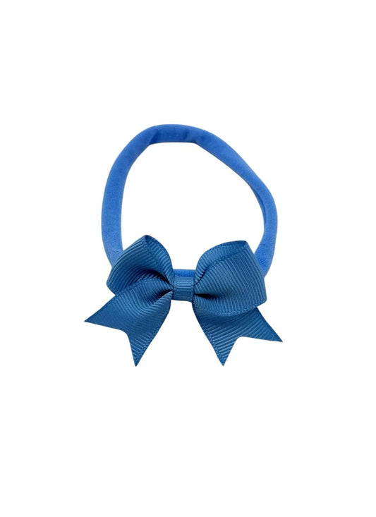 Deep Blue 2 inch Kiss Dainty Bow Headband For Baby Girls - Image 1