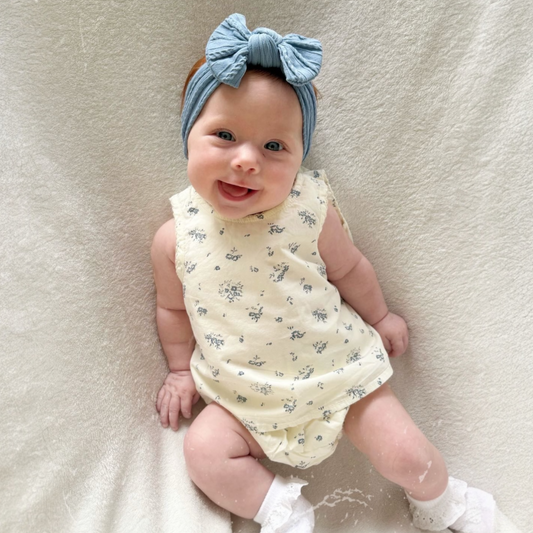 Denim Blue Smaller Bow Headband For Babies to Toddlers - Image 1
