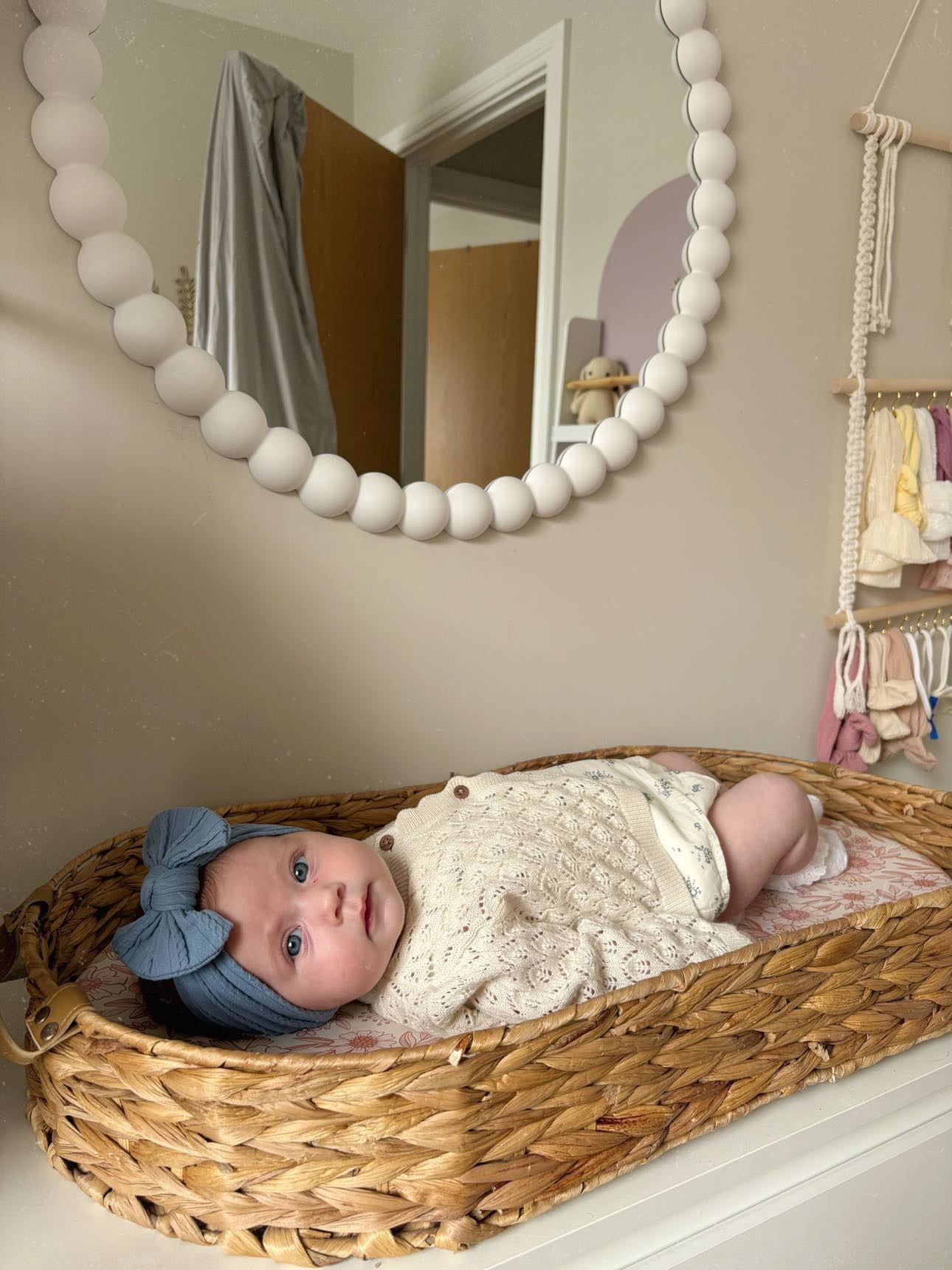 Denim Blue Smaller Bow Headband For Babies to Toddlers - Image 4