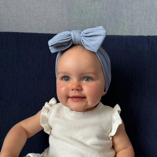 Denim Blue Larger Bow Headband Designed For Baby Girls - Image 1