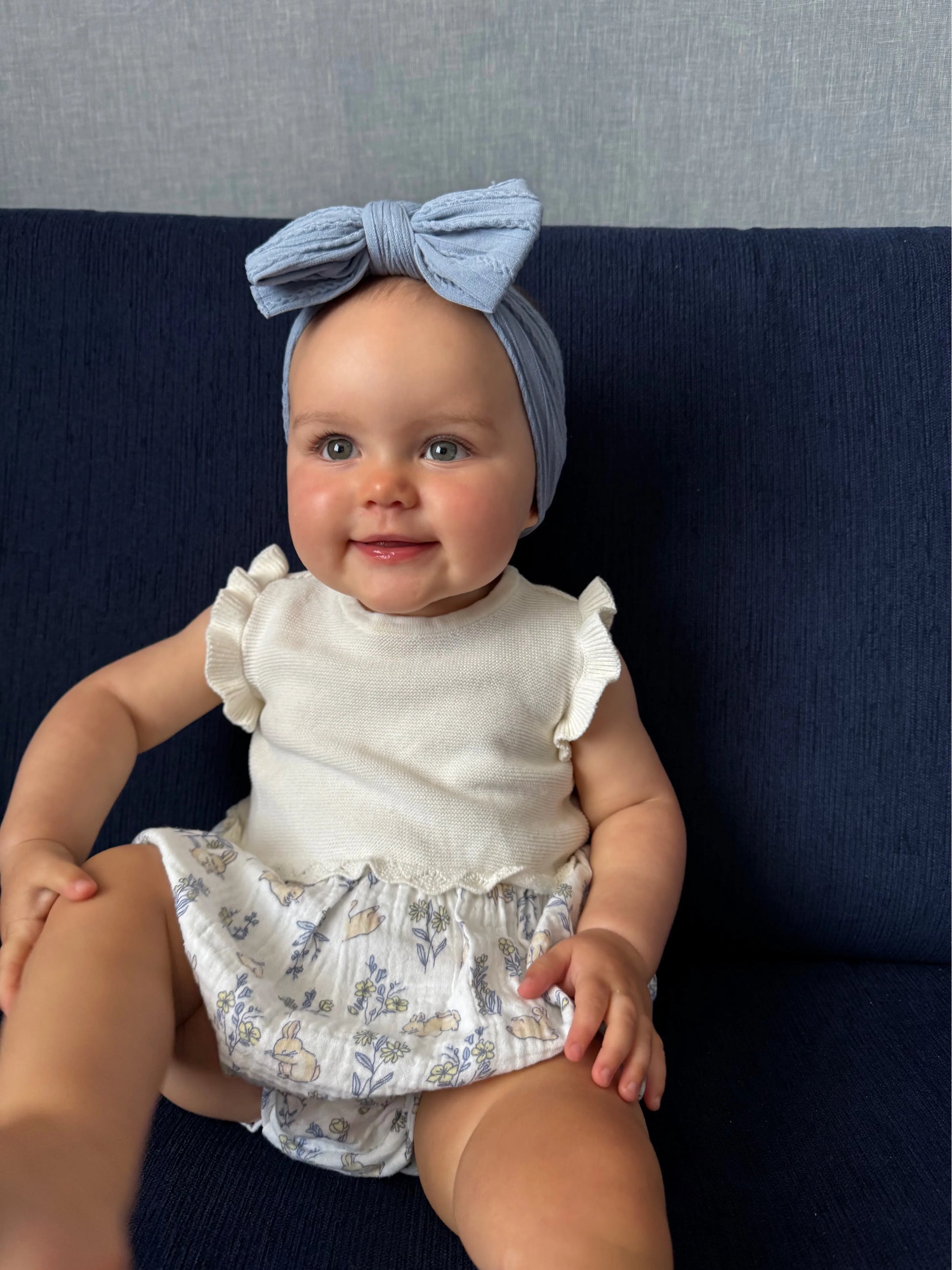 Denim Blue Larger Bow Headband Designed For Baby Girls - Image 1