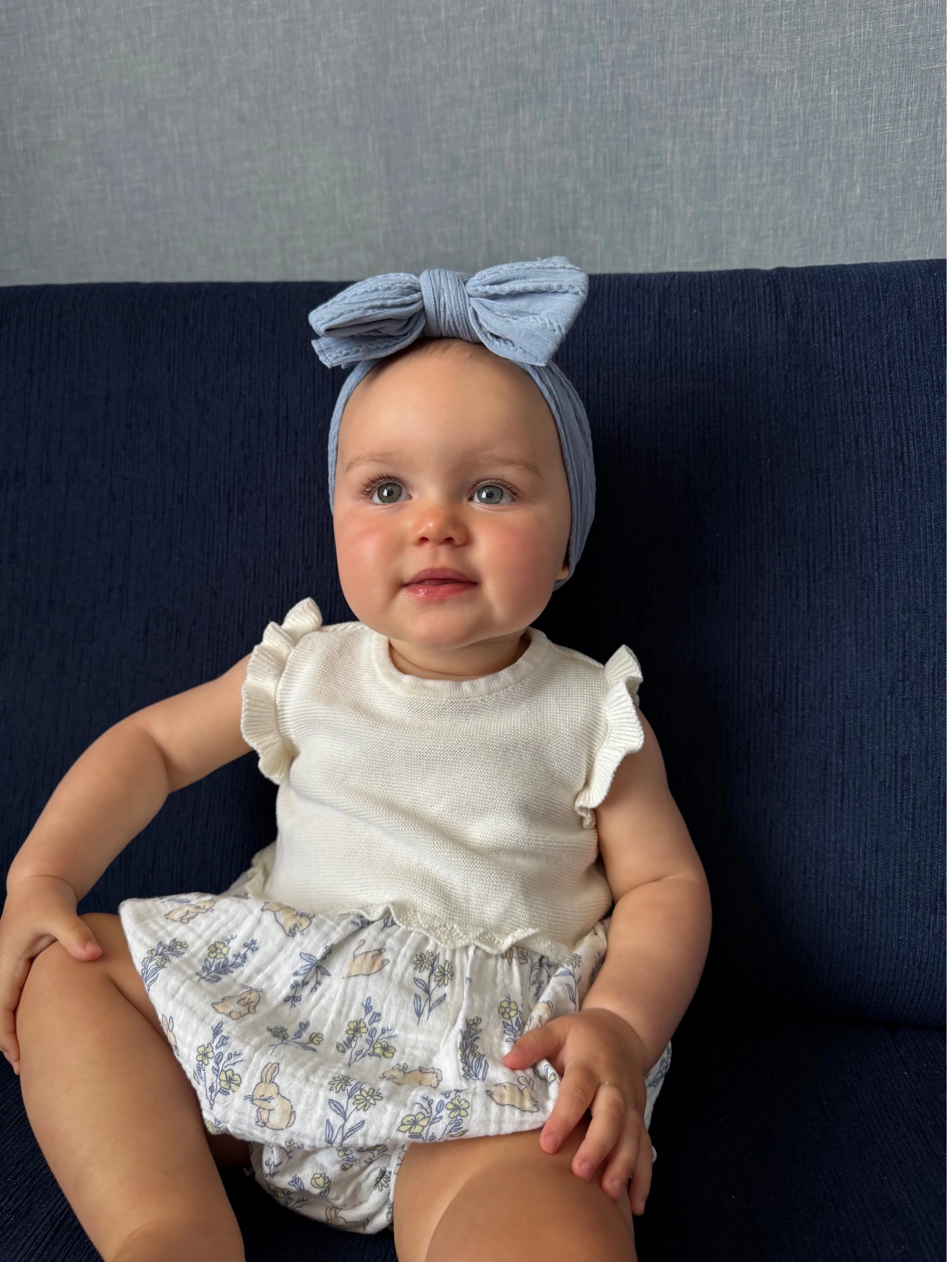 Denim Blue Larger Bow Headband Designed For Baby Girls - Image 3