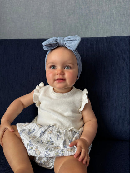 Denim Blue Larger Bow Headband Designed For Baby Girls - Image 3