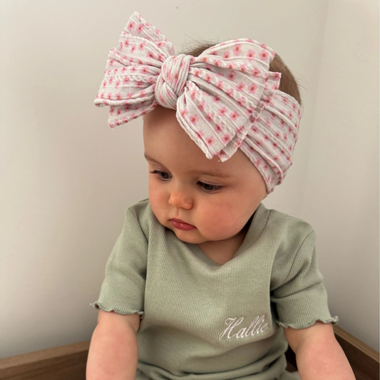 Ditsy Flower Pattern Larger Bow Cable Knit Headband