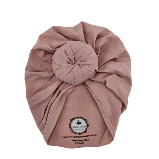 Dusty Pink Turban Hat with Donut For Newborns to 6 Months Old - Image 1