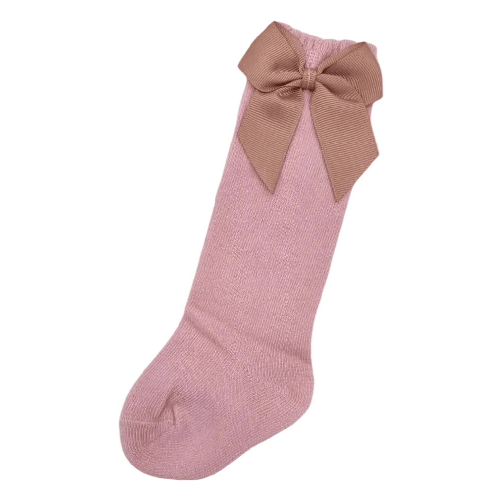 Dusty Pink Knee High Baby Socks With Bow For 6-24 Months - Image 1