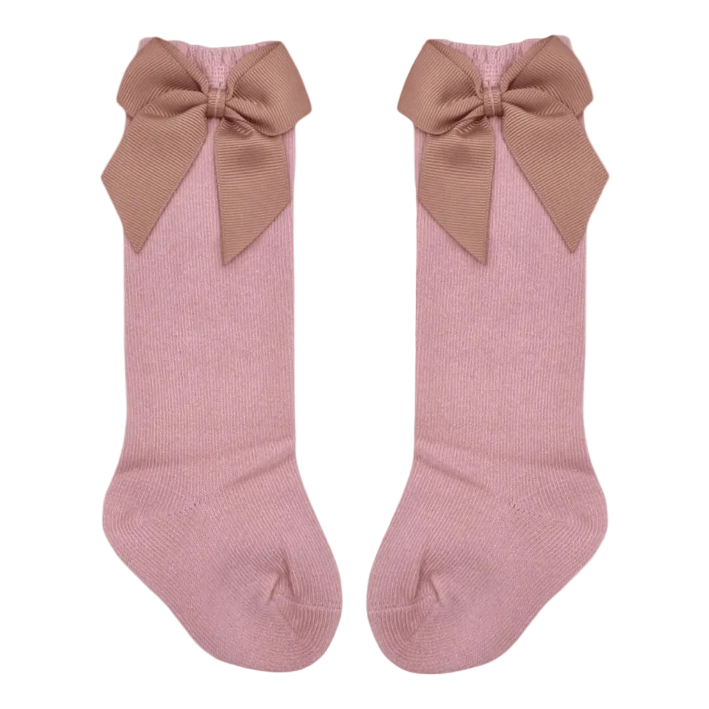 Dusty Pink Knee High Baby Socks With Bow For 6-24 Months - Image 2