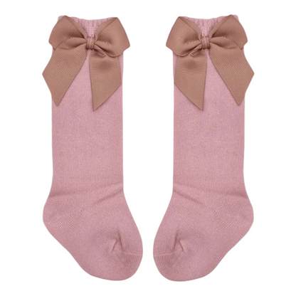 Dusty Pink Knee High Baby Socks With Bow For 6-24 Months - Image 2