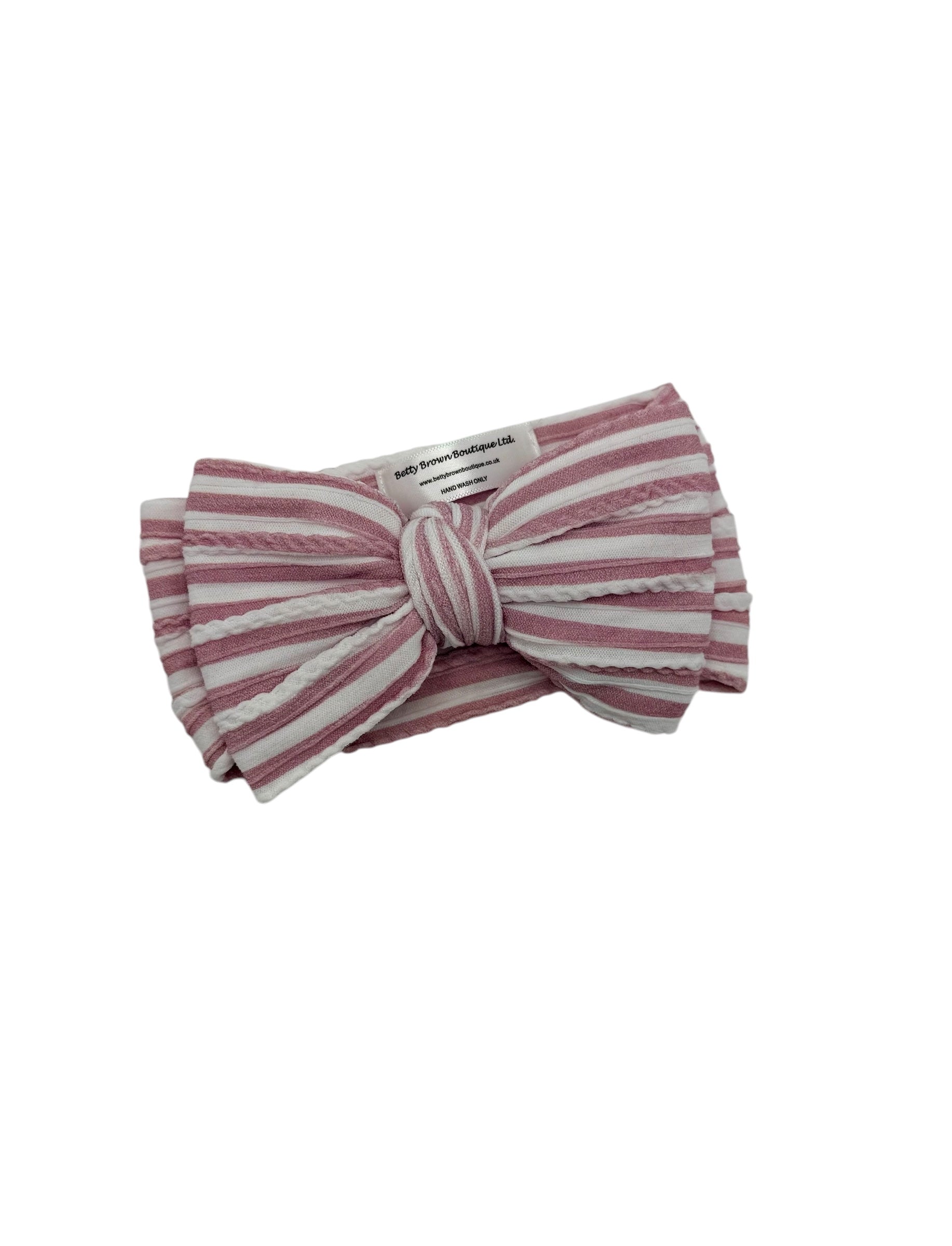 Pink Pinstripe Larger Bow Headband For Babies - Image 2
