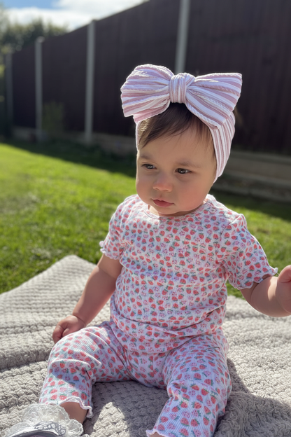 Pink Pinstripe Larger Bow Headband For Babies - Image 3