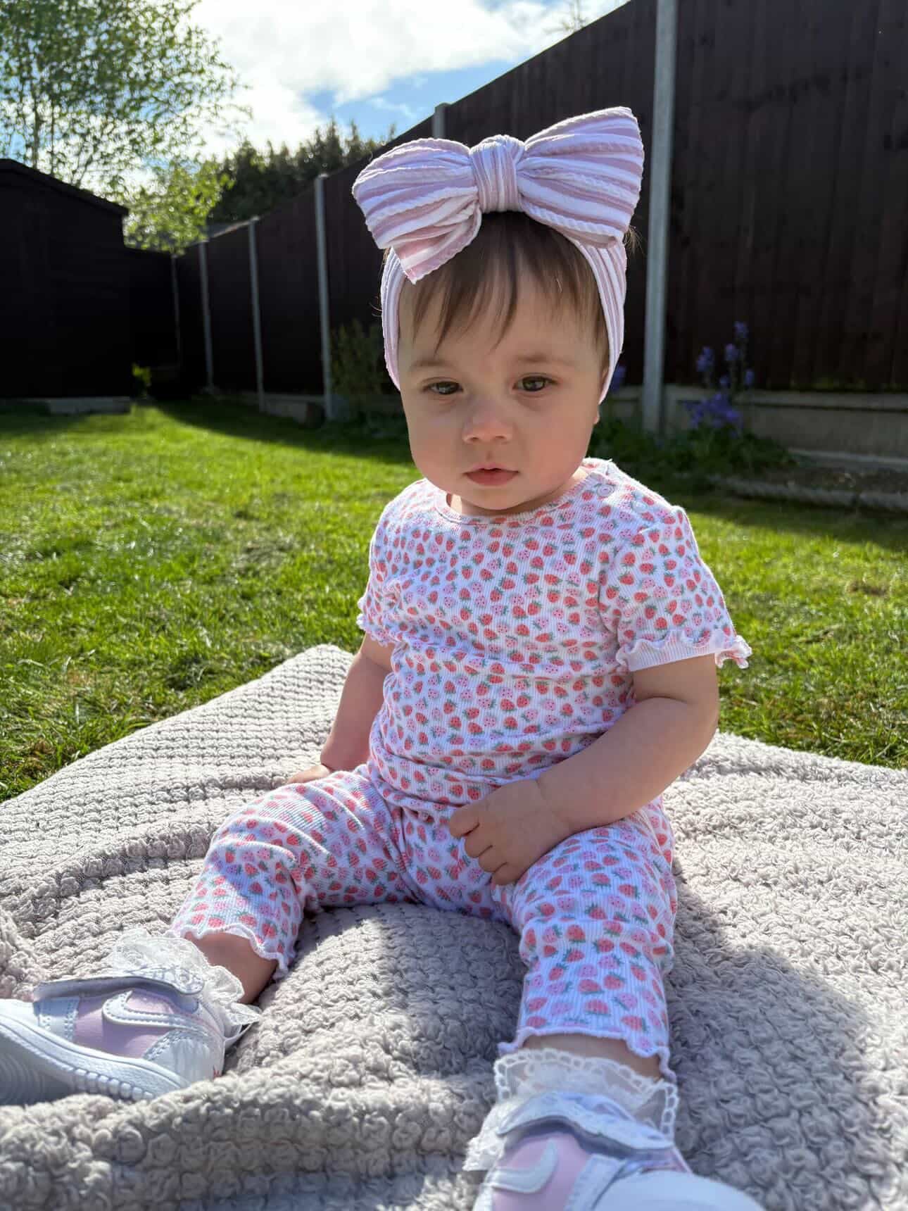 Pink Pinstripe Larger Bow Headband For Babies - Image 4