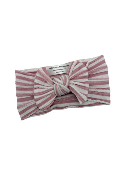 Dusty Pink Pinstripe Pattern Smaller Bow Headband For Babies - Image 2