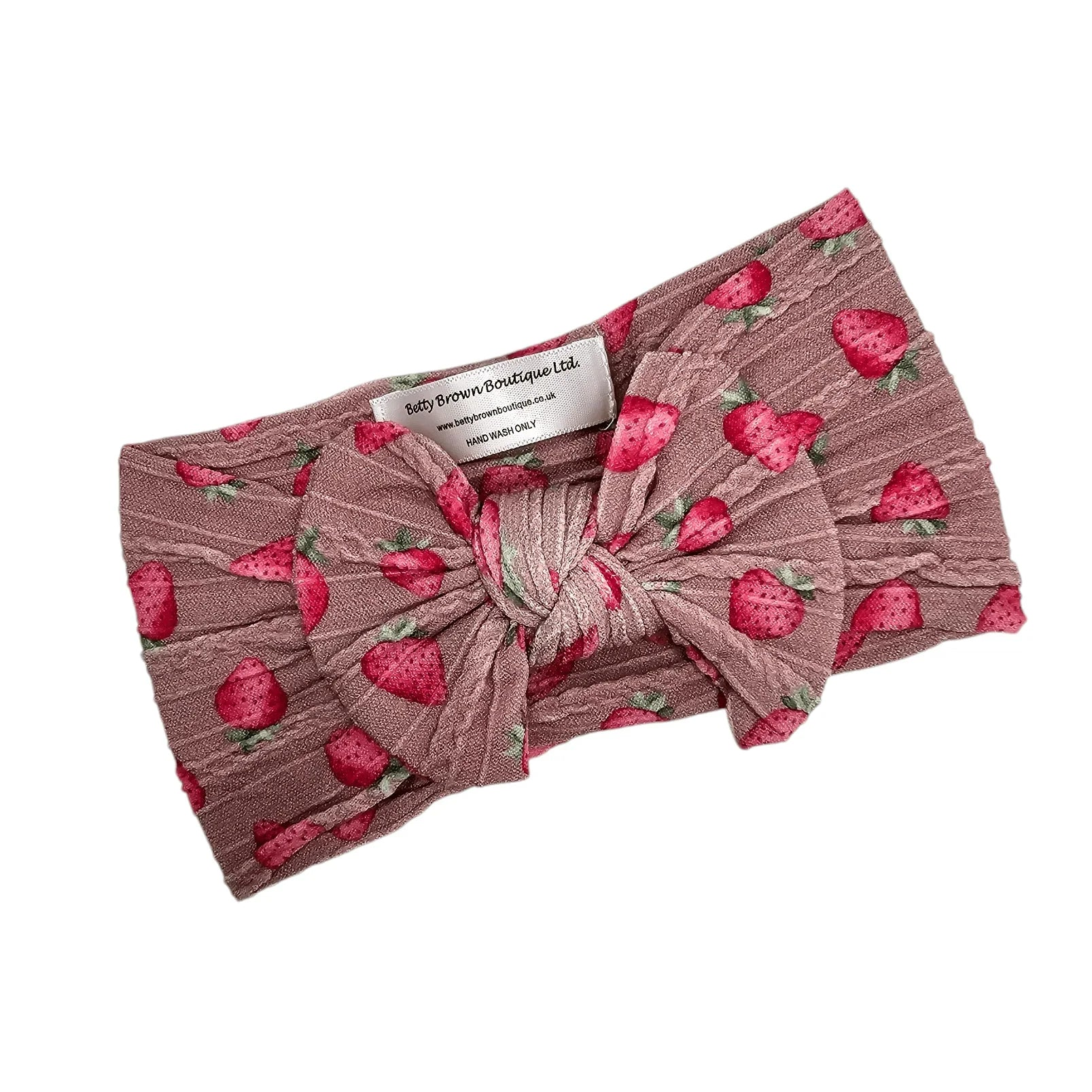 Dusty Pink Strawberry Smaller Bow Headband For Baby Girls - Image 1