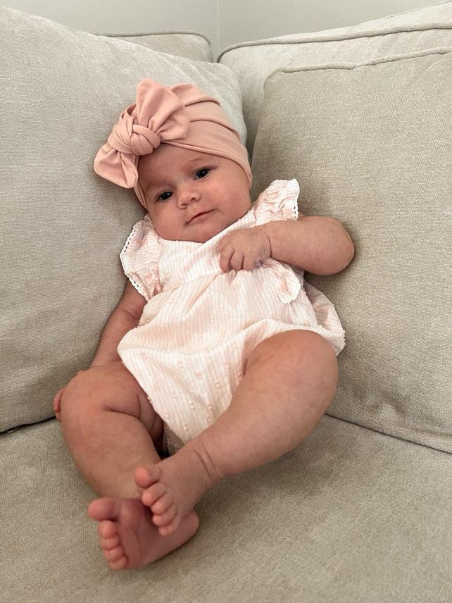 Dusty Pink Bow Turban Hat For Babies From Newborn to 6 Months - Image 2