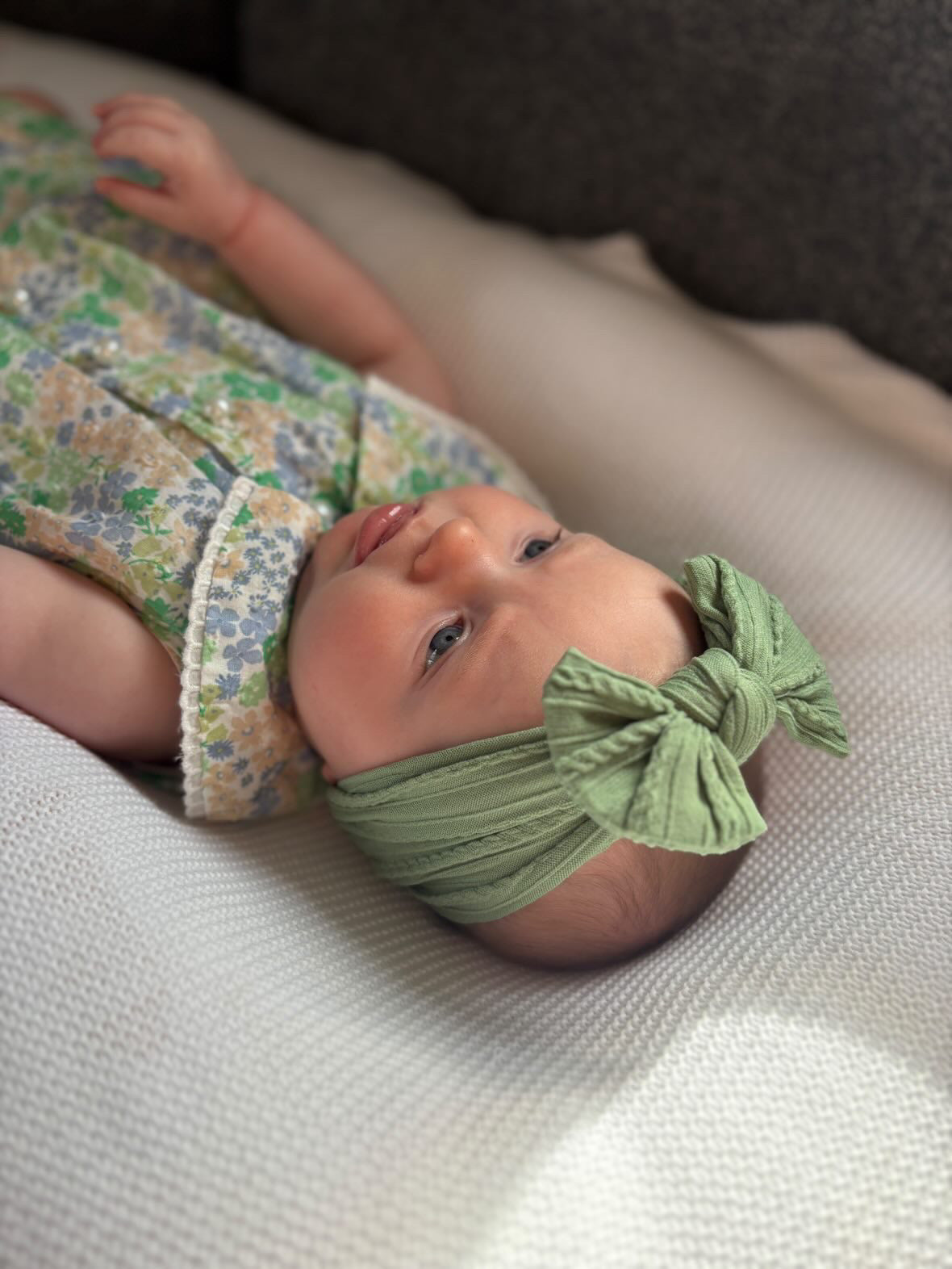 Fern Green Smaller Bow Headband For Babies From Newborn  - Image 2