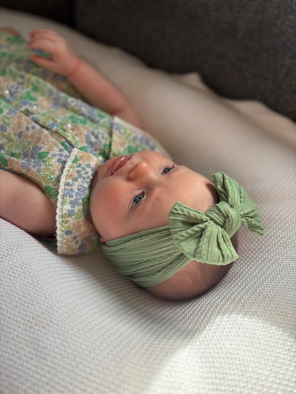 Fern Green Smaller Bow Headband For Babies From Newborn  - Image 2