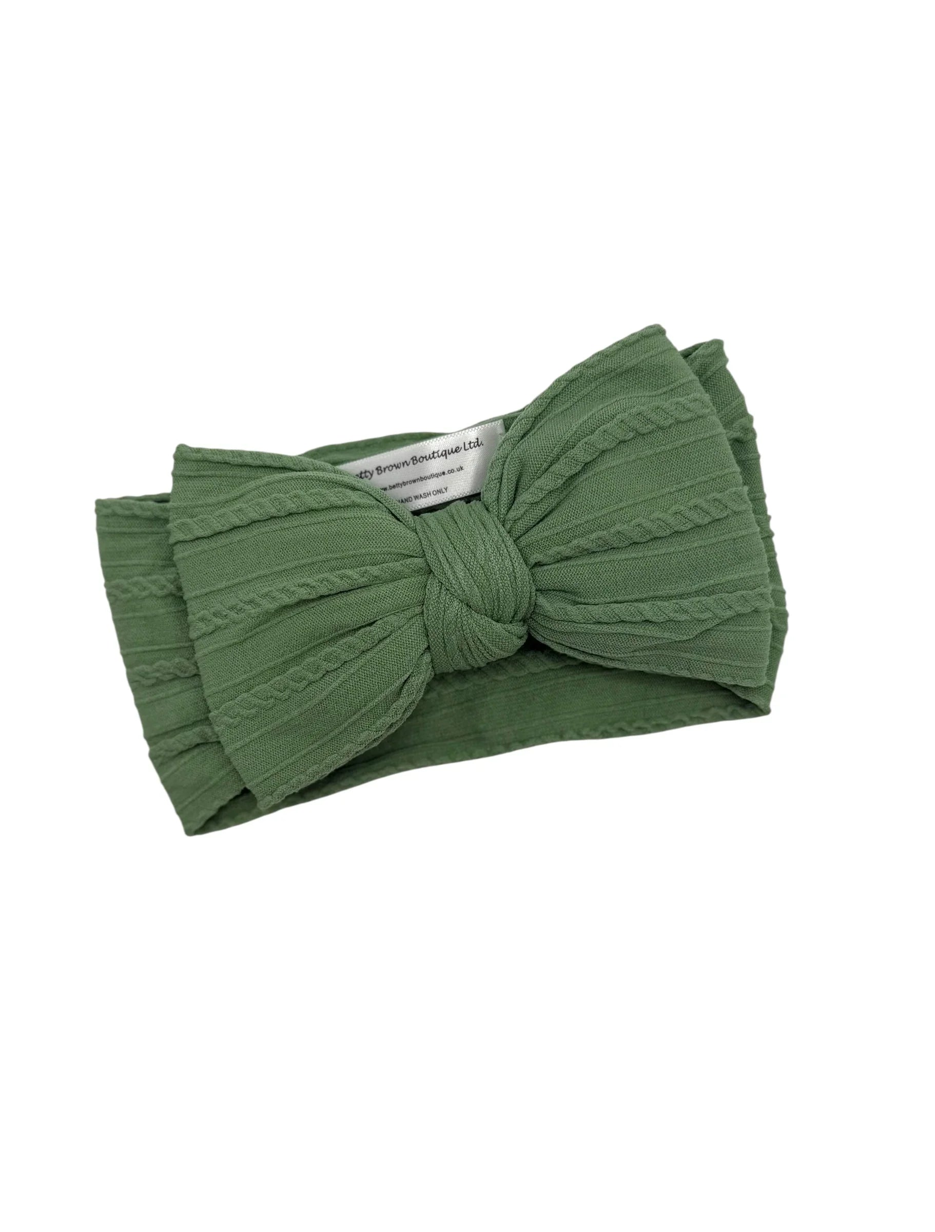 Fern Green Larger Bow Headband For Newborn Babies to Age 3 - Image 1