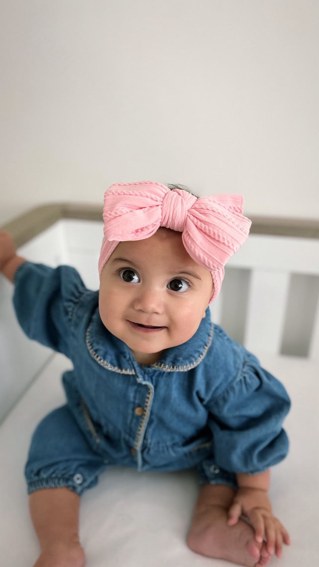 Flamingo Pink Larger Bow Headband Suitable From Newborn - Image 3
