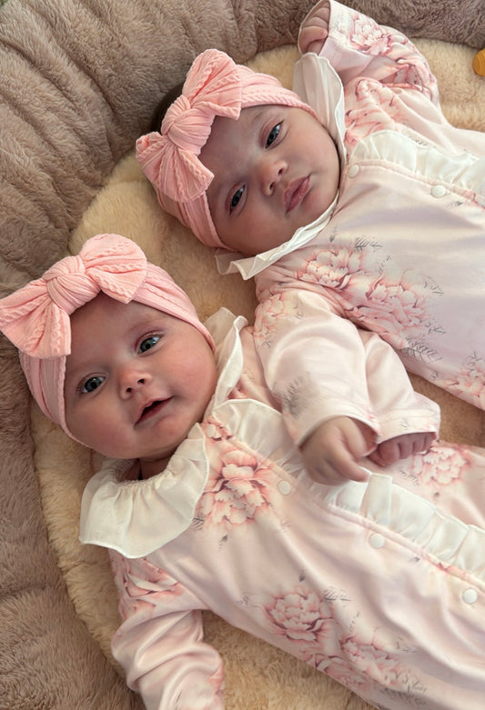 Flamingo Pink Smaller Bow Headband For Newborns to Toddlers - Image 1