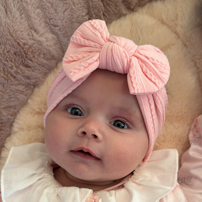 Flamingo Pink Smaller Bow Headband For Newborns to Toddlers - Image 1