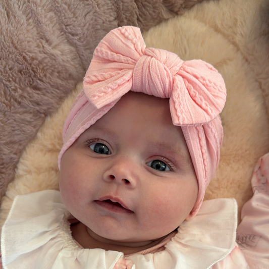 Flamingo Pink Smaller Bow Headband For Newborns to Toddlers - Image 1