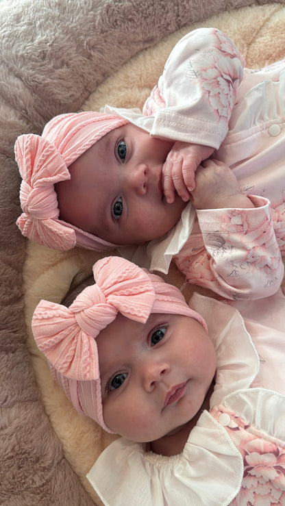 Flamingo Pink Smaller Bow Headband For Newborns to Toddlers - Image 4