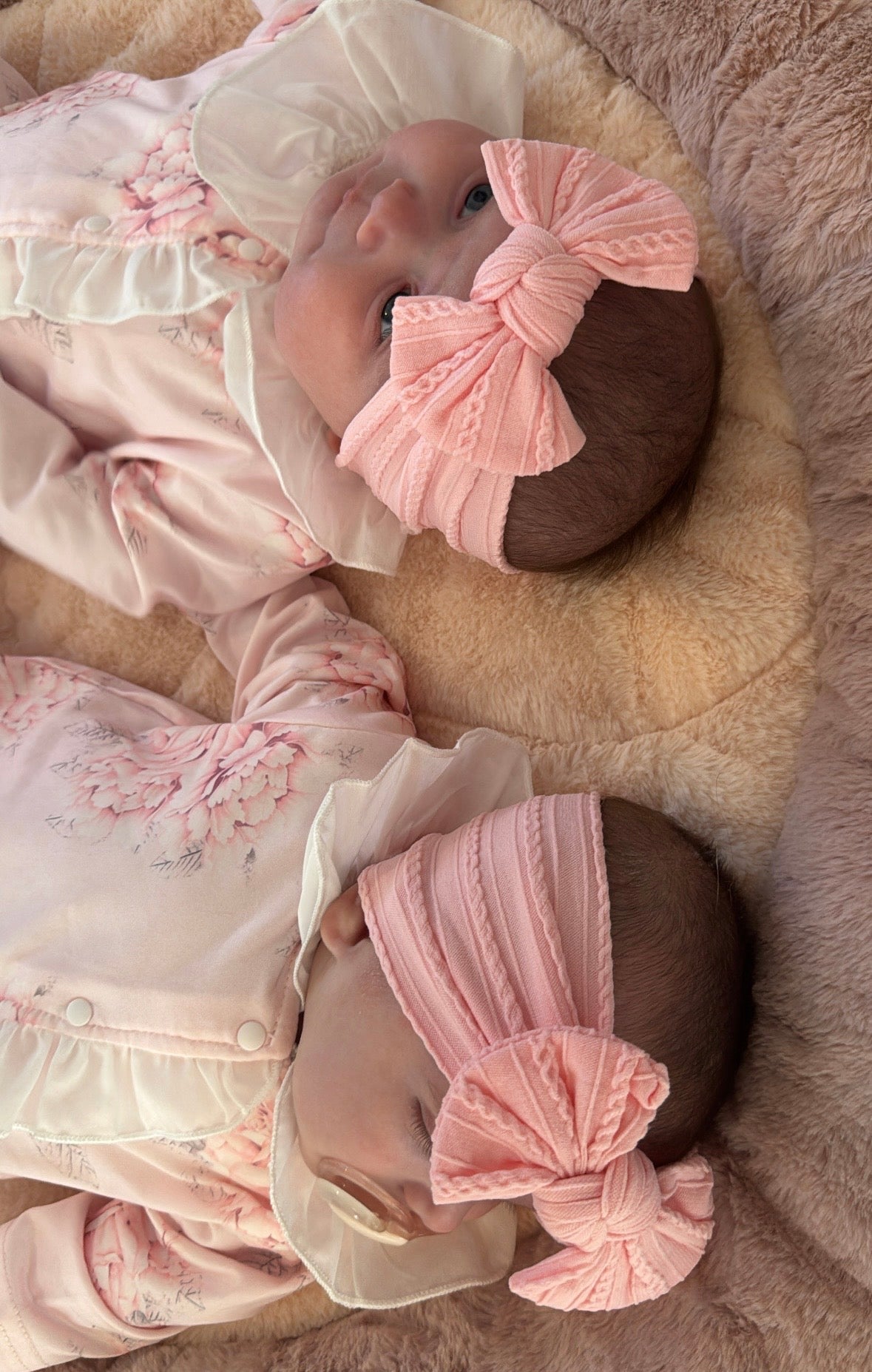 Flamingo Pink Smaller Bow Headband For Newborns to Toddlers - Image 6