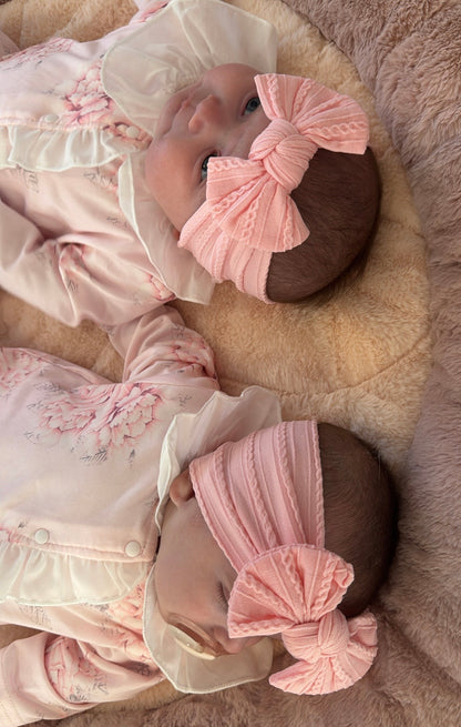 Flamingo Pink Smaller Bow Headband For Newborns to Toddlers - Image 6