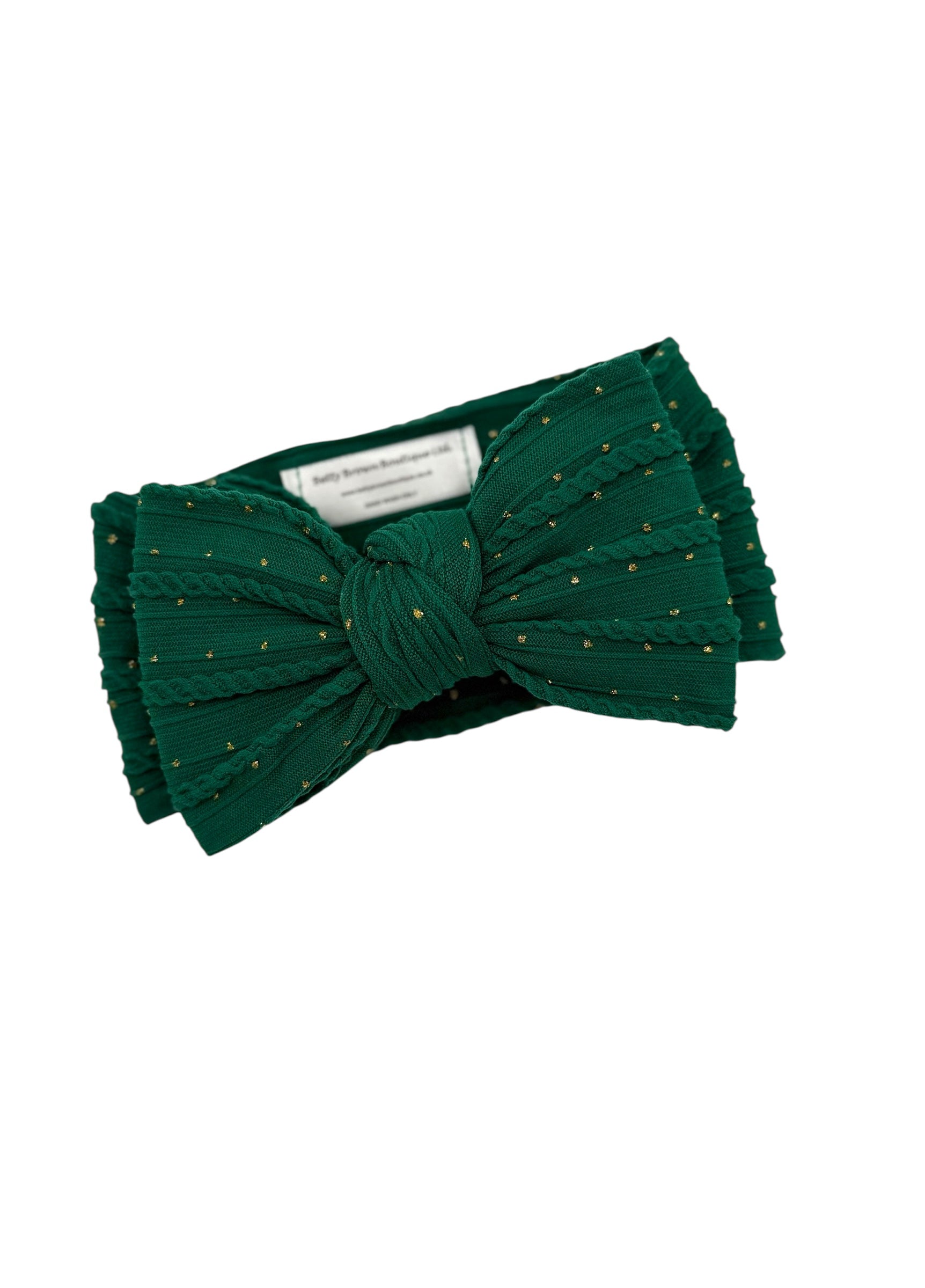 Christmas Bottle Green Gold Spot Larger Bow Headband For Babies  - Image 1