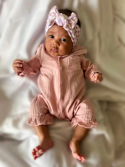 Retro Gingham Daisy Smaller Bow Headband For Babies - Image 1