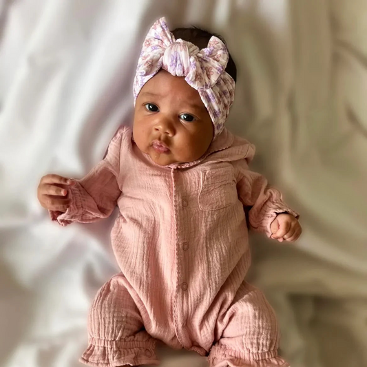 Retro Gingham Daisy Smaller Bow Headband For Babies - Image 1