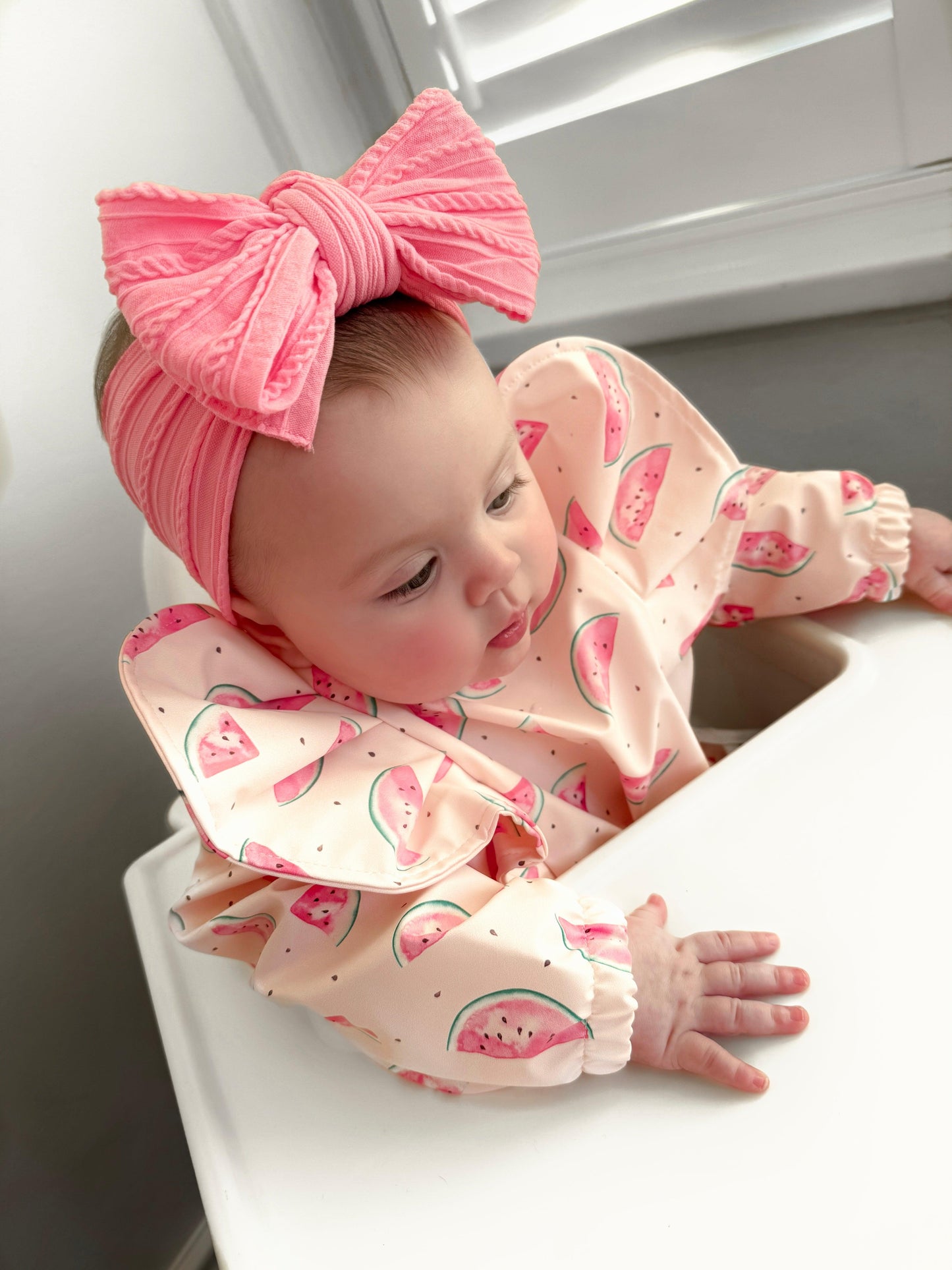 Pink Watermelon Print Frill Detailed Waterproof Bib with Sleeves - Betty Brown Boutique Ltd