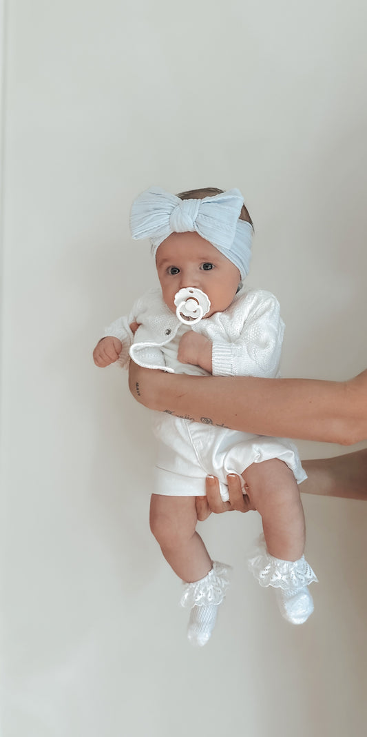Baby Blue Larger Bow Cable Knit Headwrap