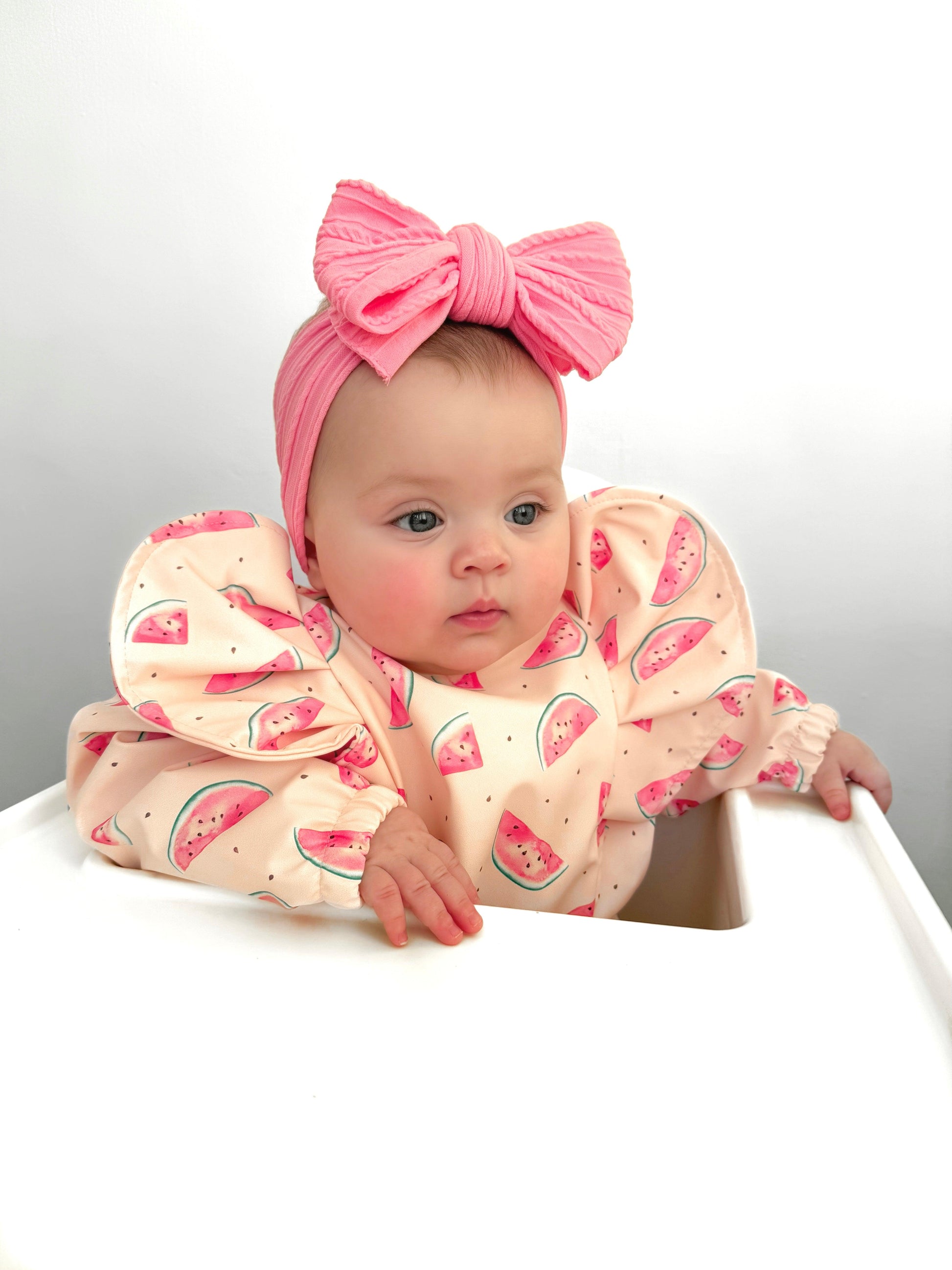Pink Watermelon Print Frill Detailed Waterproof Bib with Sleeves - Betty Brown Boutique Ltd