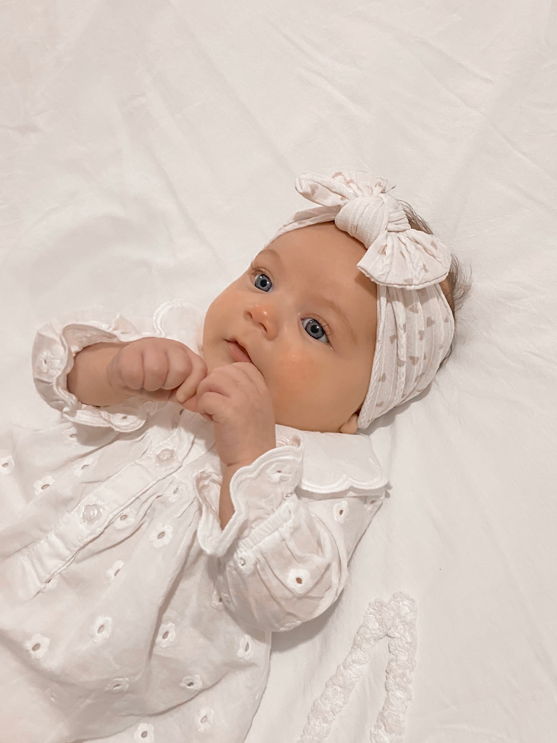 Neutral Hearts Smaller Bow Cable Knit Headwrap - Valentines Collection - Betty Brown Boutique Ltd