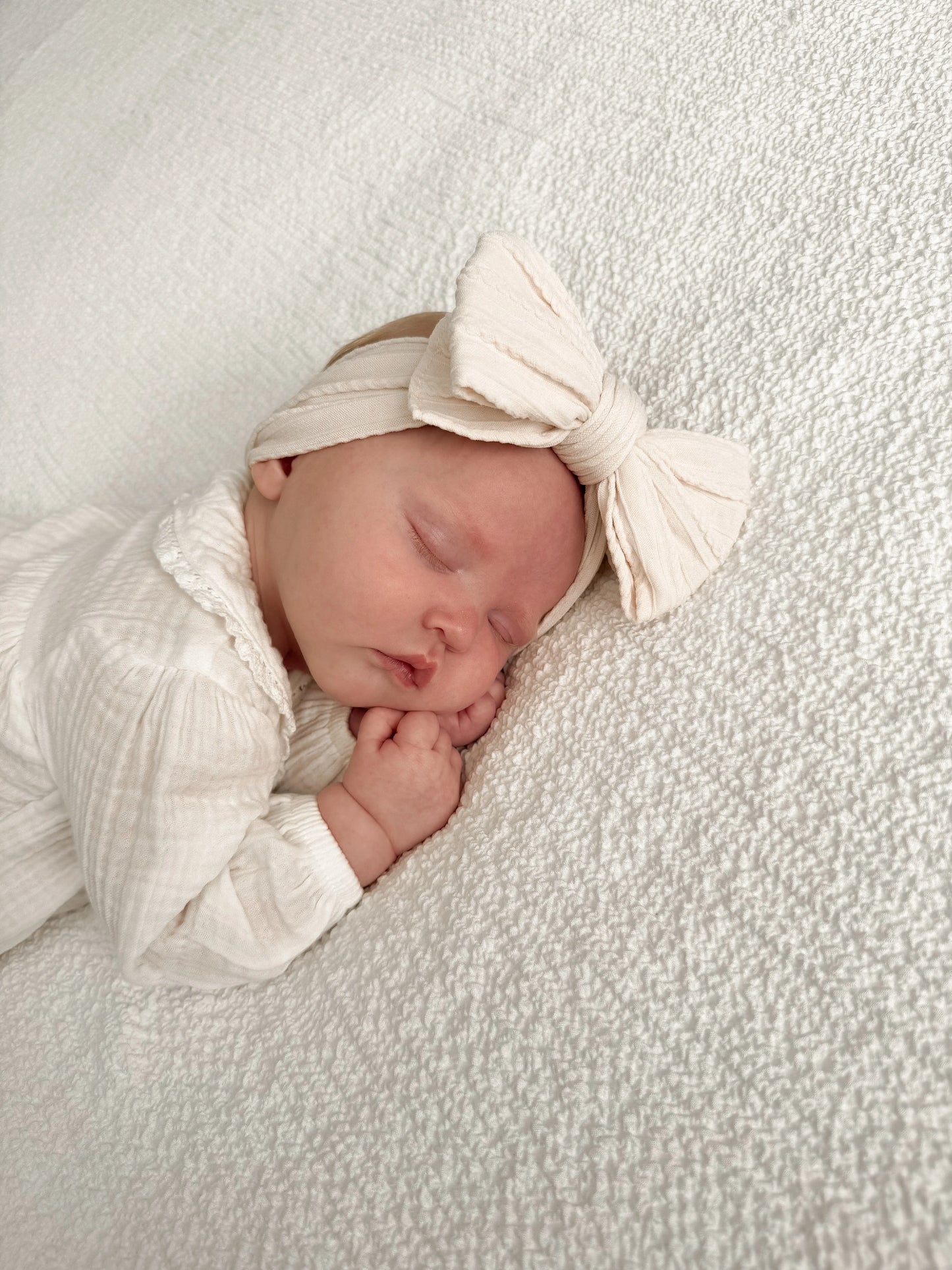 Ivory Larger Bow Headband For Girls From Newborns to Age 3 - Image 1