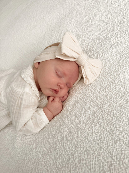 Ivory Larger Bow Headband For Girls From Newborns to Age 3 - Image 1