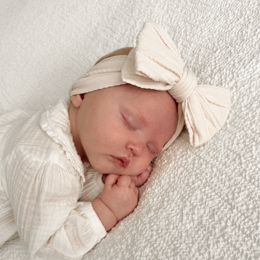 Ivory Larger Bow Headband For Girls From Newborns to Age 3 - Image 1