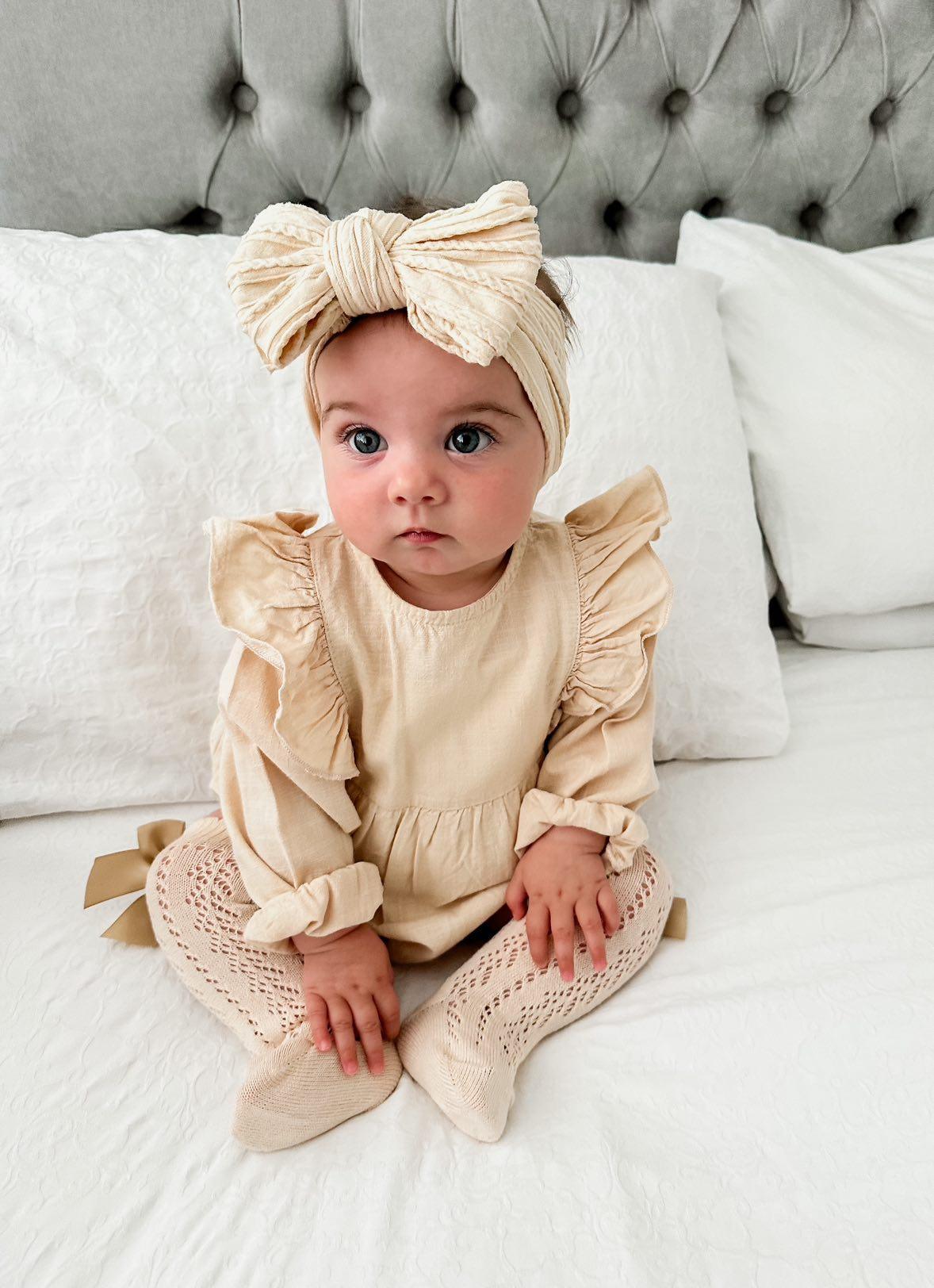 Latte Larger Bow Headband For Babies From Newborn - Image 3