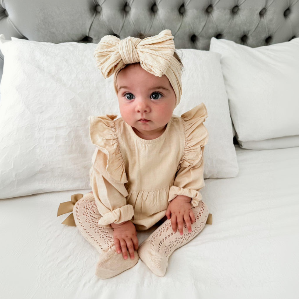 Latte Knee High Baby Socks With Bow For 6-24 Months Old - Image 2
