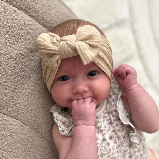 Latte Smaller Bow Headband For Newborn Babies to 3 Years Old - Image 1