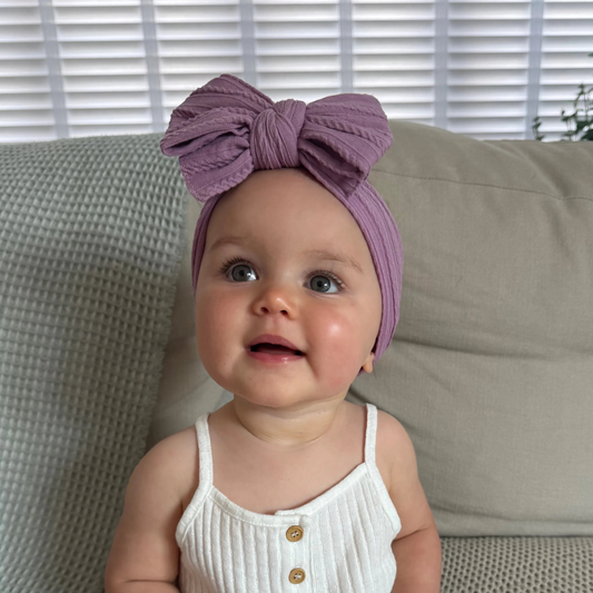 Lavender Larger Bow Headband Suitable For Newborns to Age 3 - Image 1