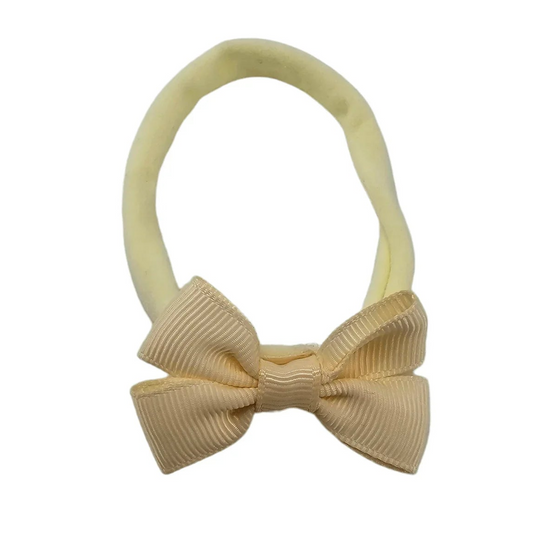 Lemon 2 inch Dainty Double Baby Bow On Headband For Newborns - Image 1