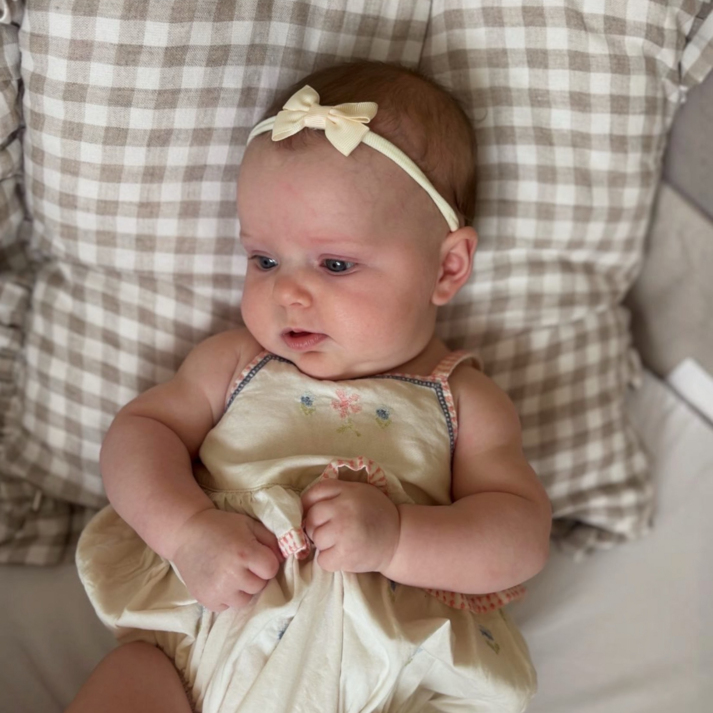 Lemon 2 inch Dainty Double Baby Bow On Headband For Newborns - Image 1