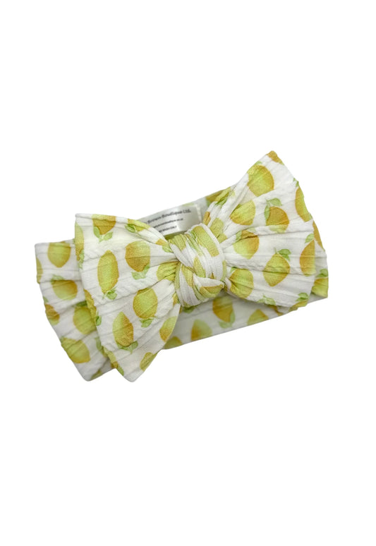 Lemon Print Larger Bow Headband For Babies From Newborn - Image 1