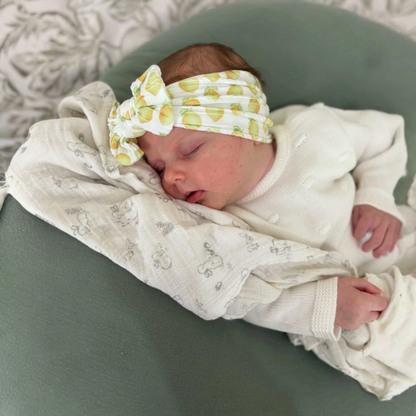 Lemon Print Smaller Bow Headband For Newborns to Age 3 - Image 1