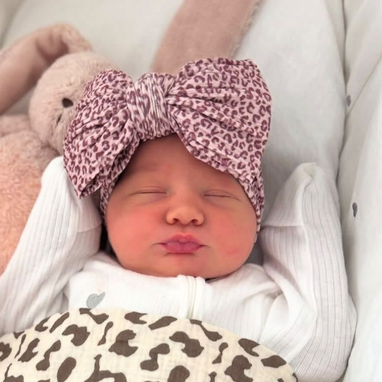 Leopard Print Larger Bow Headband For Newborns to Age 3 - Image 1